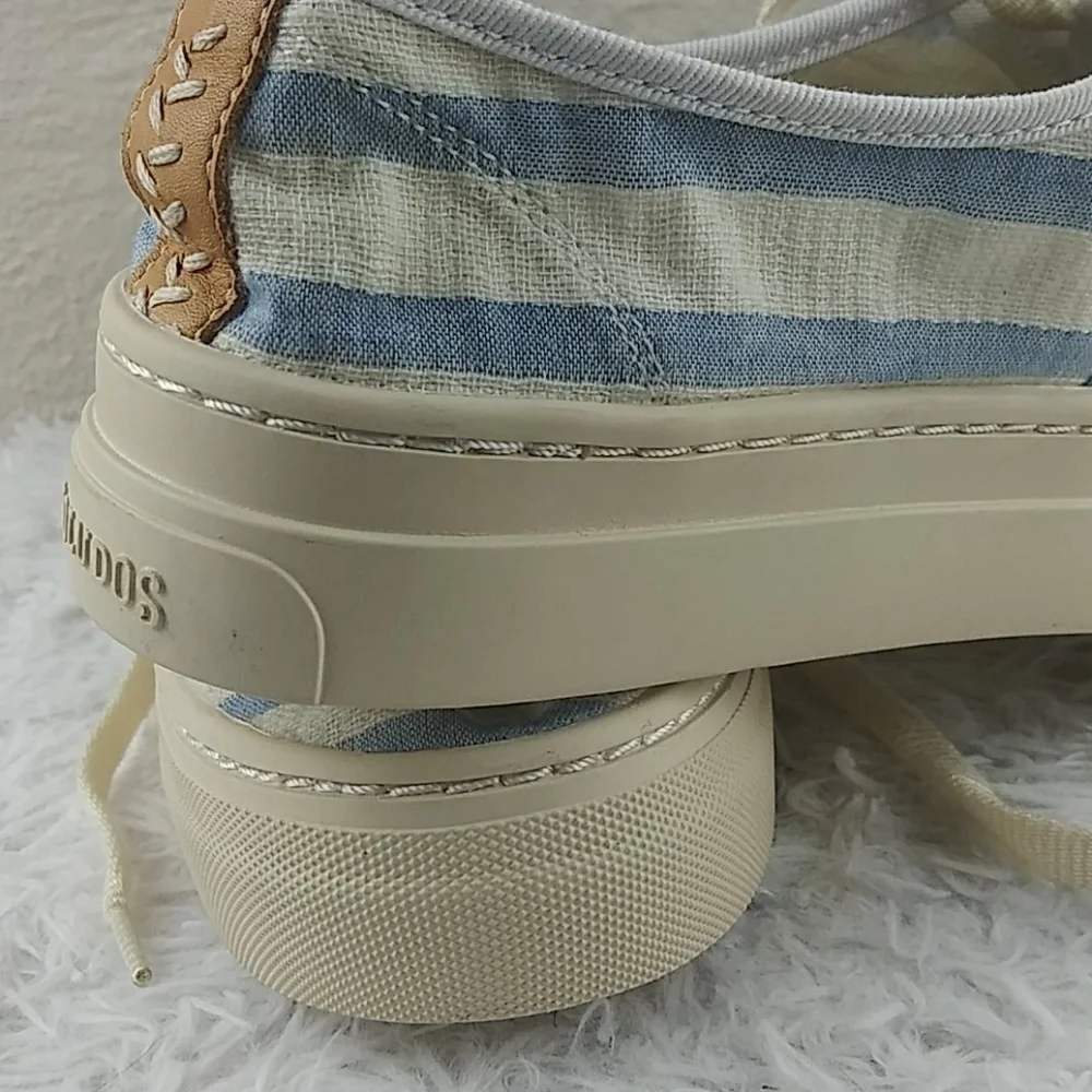 Soludos Blue Striped Fabric Upper Almond Toe Lace Up Low Top Platform Sneaker - Picture 12 of 15